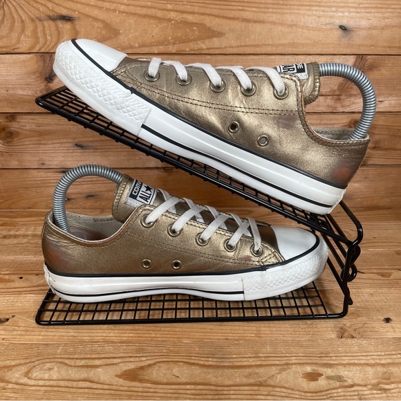 CONVERSE All Star Trainers Size UK 4 Womens Gold Leather Lace Up Casual Shoes - Picture 2 of 13